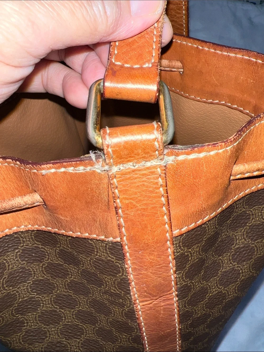 Celine Brown Leather-Trim Bucket Shoulder Bag - Picture 15 of 15